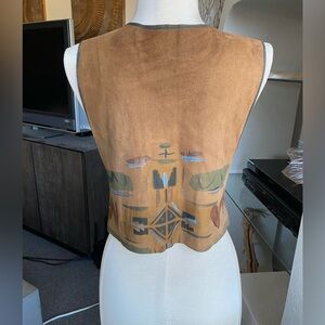 Vintage 60s Reversible Hand Painted Leather Fringe Vest festival hippie boho 70s